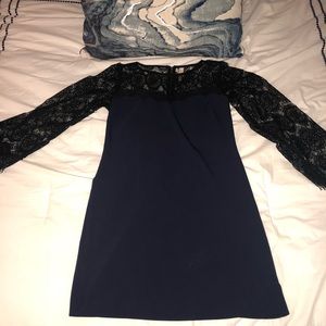 Navy dress with black lace sleeves (Size Med)!
